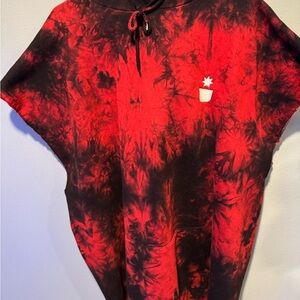 Red & Black Tie-Dye Logo Sleeveless Hoodie